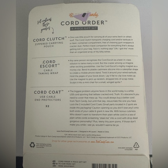 NIB Tech Candy Cord Order 4 piece set Cord Clutch, USB protectors & cord escort - Picture 2 of 2